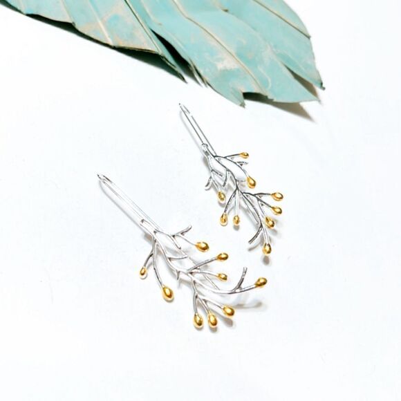 Silver leaf drop earrings S115 - Picture 1 of 3